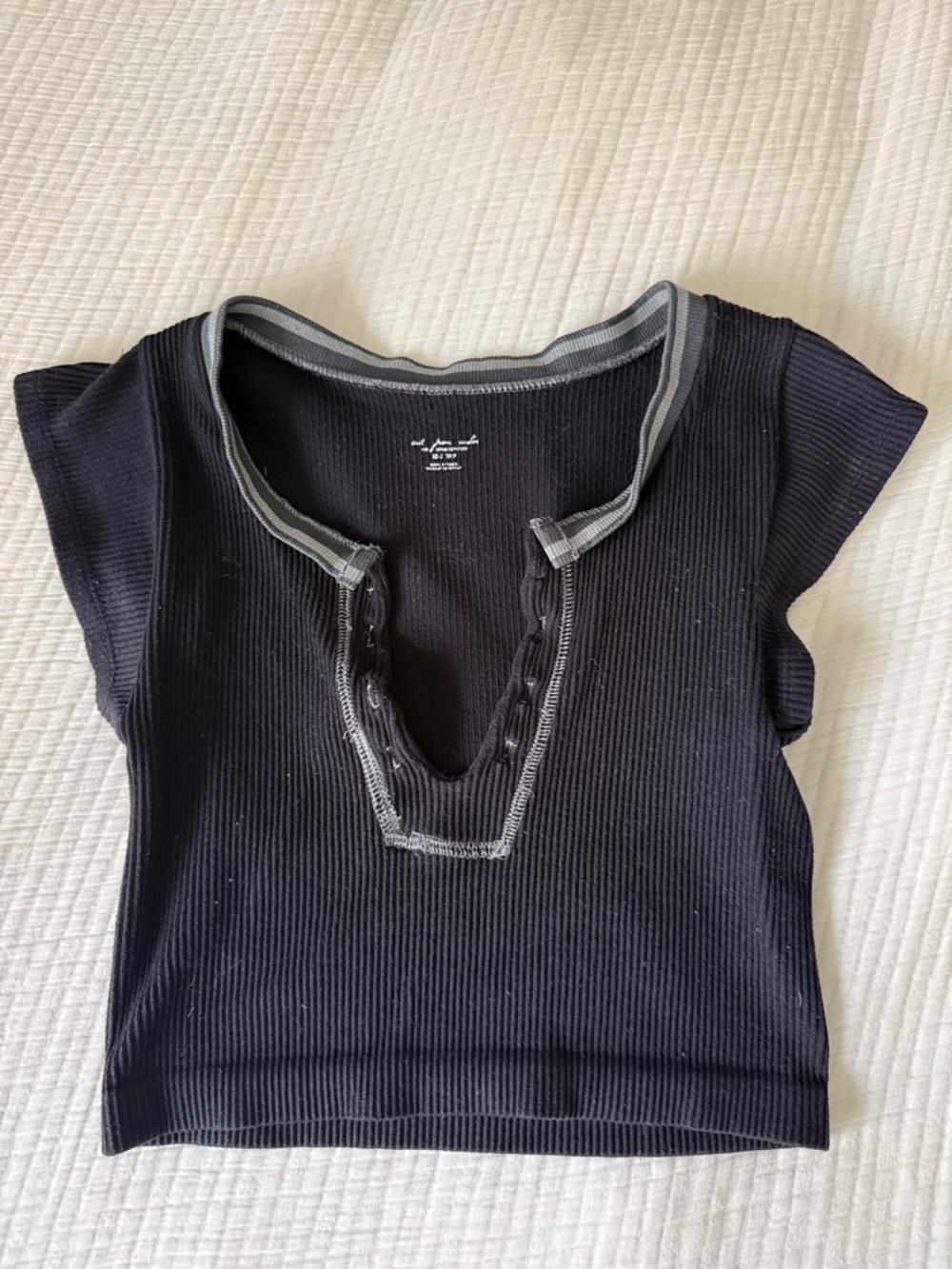 Urban Outfitters Black Ribbed Crop Top with Gray Contrast Trim